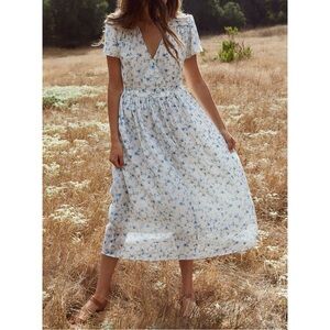 NWOT Christy Dawn The Dawn Floral Midi Dress in White and Blue Floral